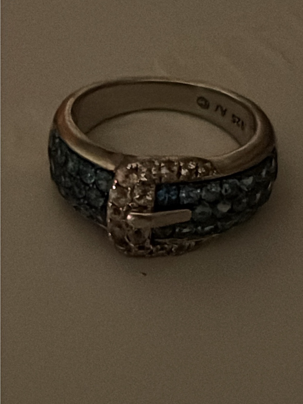 Sterling Silver Buckle Ring with Blue Stones